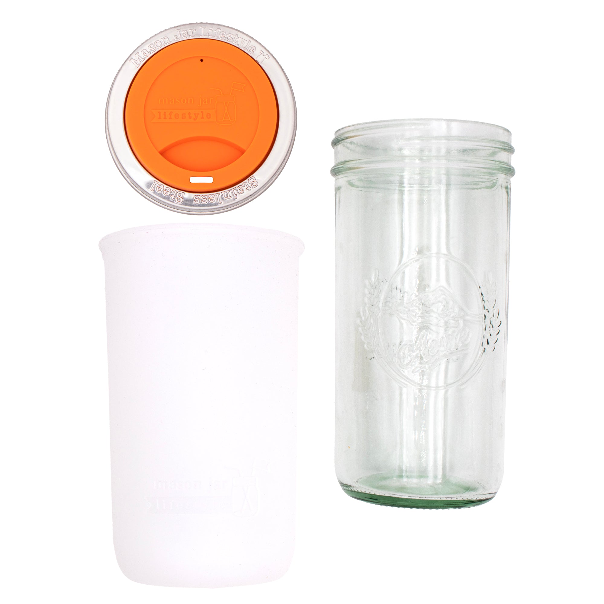 Mason Jar Lifestyle 24oz Pint & Half Glass Water Bottle Travel Tumbler with Silicone Sleeve & Drinking Lid