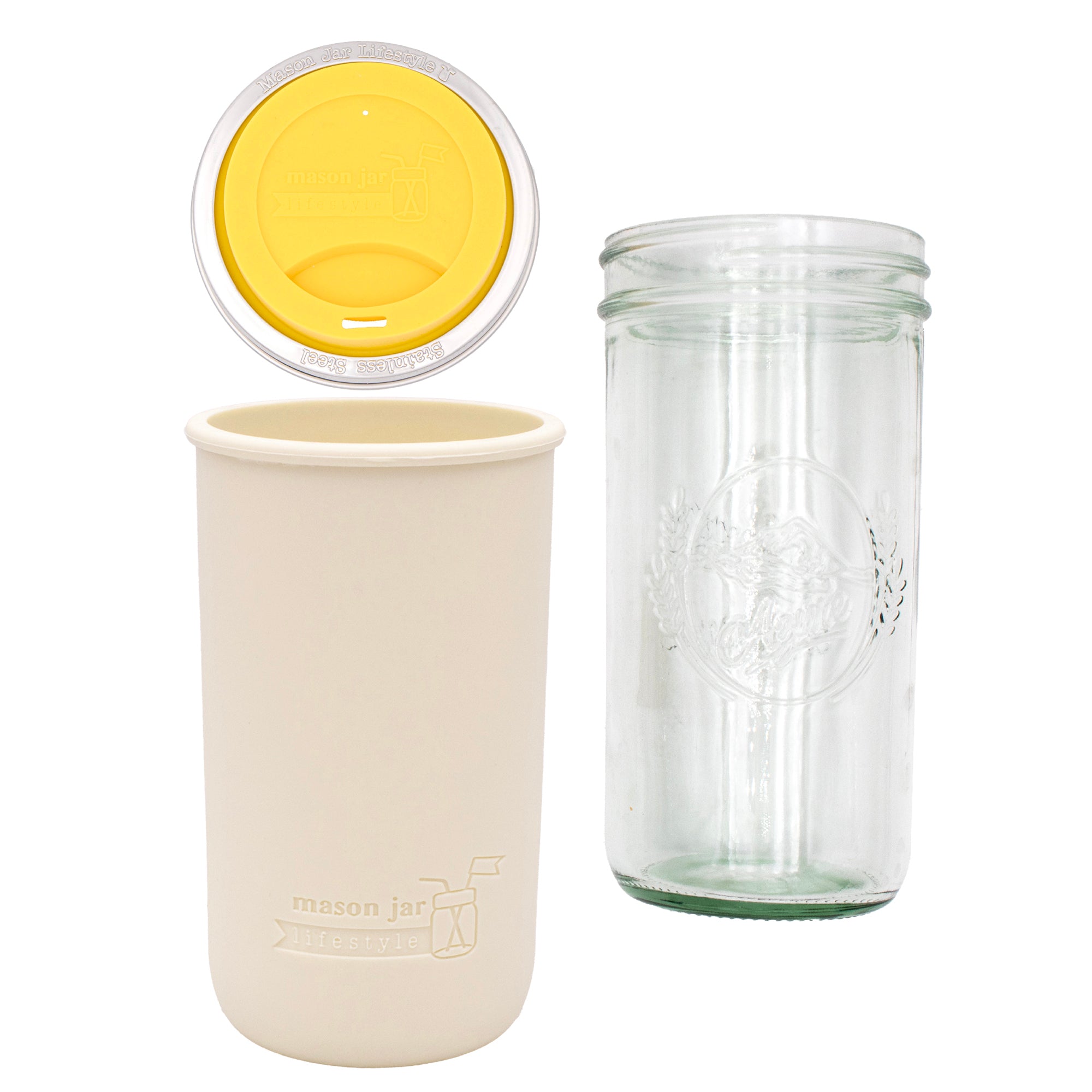 Mason Jar Lifestyle 24oz Pint & Half Glass Water Bottle Travel Tumbler with Silicone Sleeve & Drinking Lid