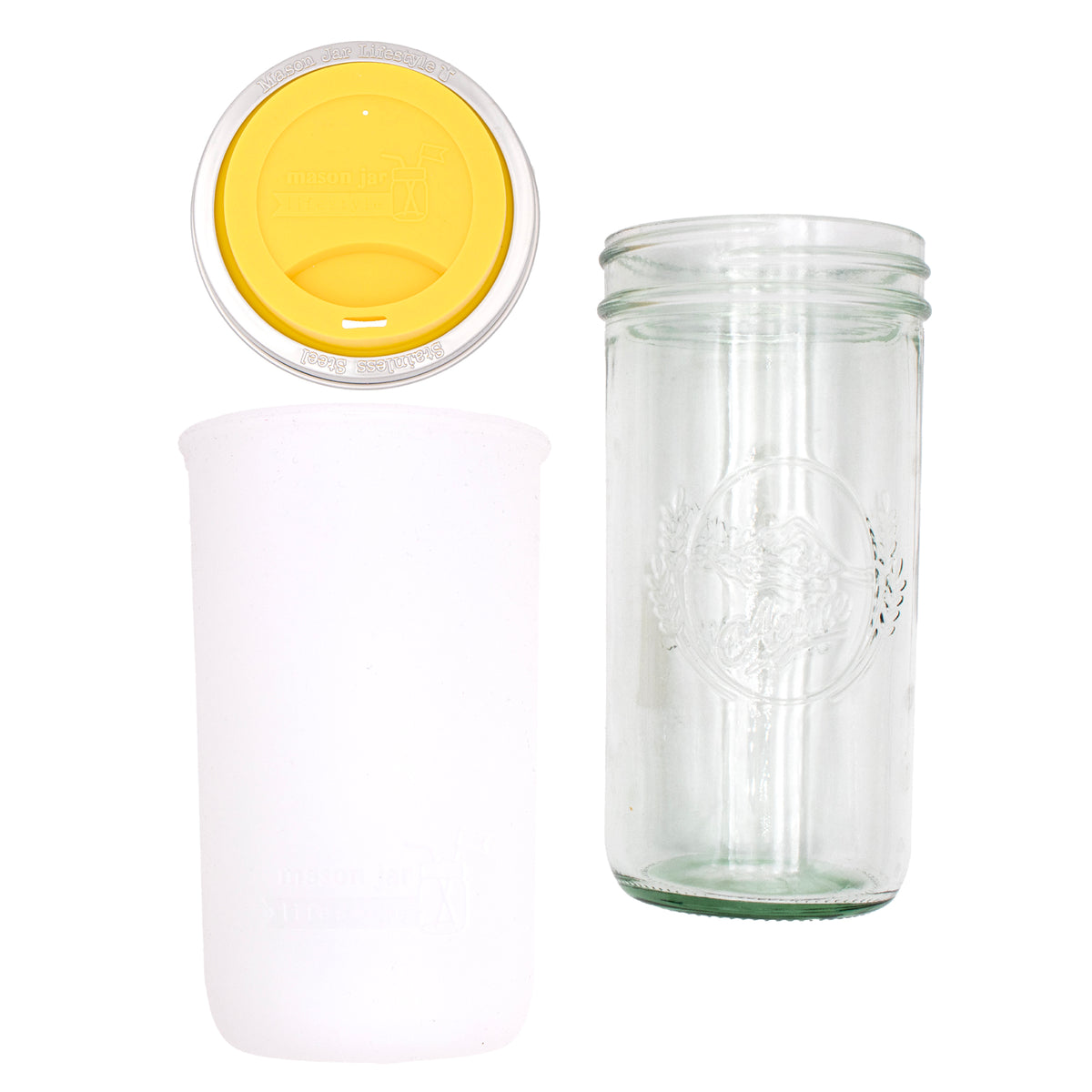 Pint and a half water bottle azure pint and a half sleeve frost wide mouth drinking lid yellow product on white components