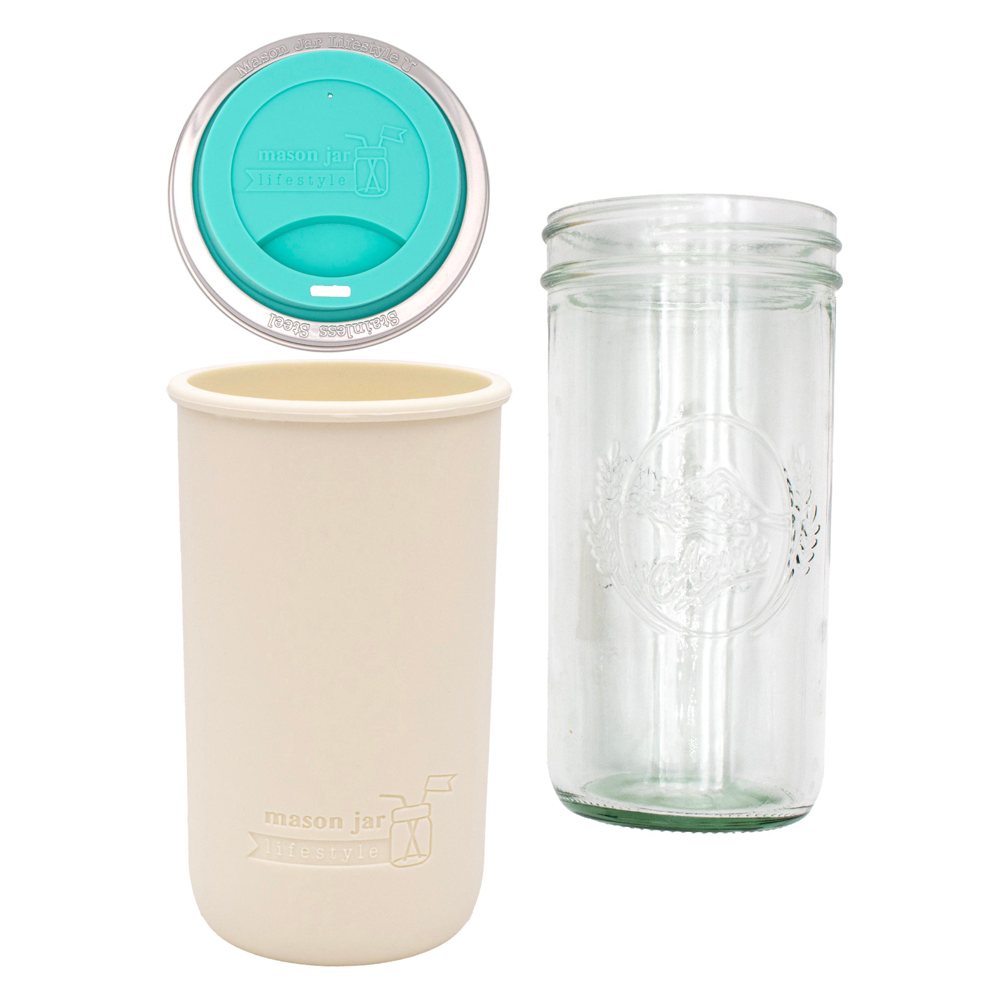 Mason Jar Lifestyle 24oz Pint & Half Glass Water Bottle Travel Tumbler with Silicone Sleeve & Drinking Lid