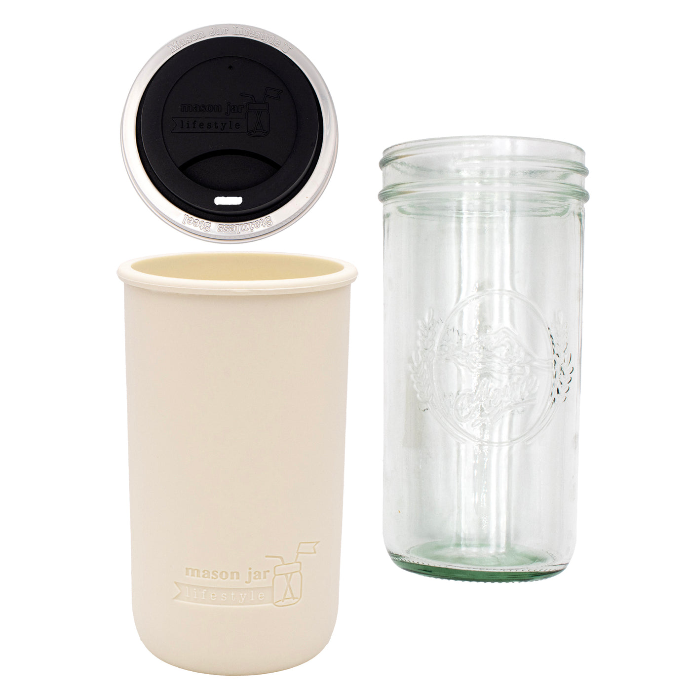 Mason Jar Lifestyle 24oz Pint & Half Glass Water Bottle Travel Tumbler with Silicone Sleeve & Drinking Lid
