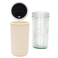 Mason Jar Lifestyle 24oz Pint & Half Glass Water Bottle Travel Tumbler with Silicone Sleeve & Drinking Lid