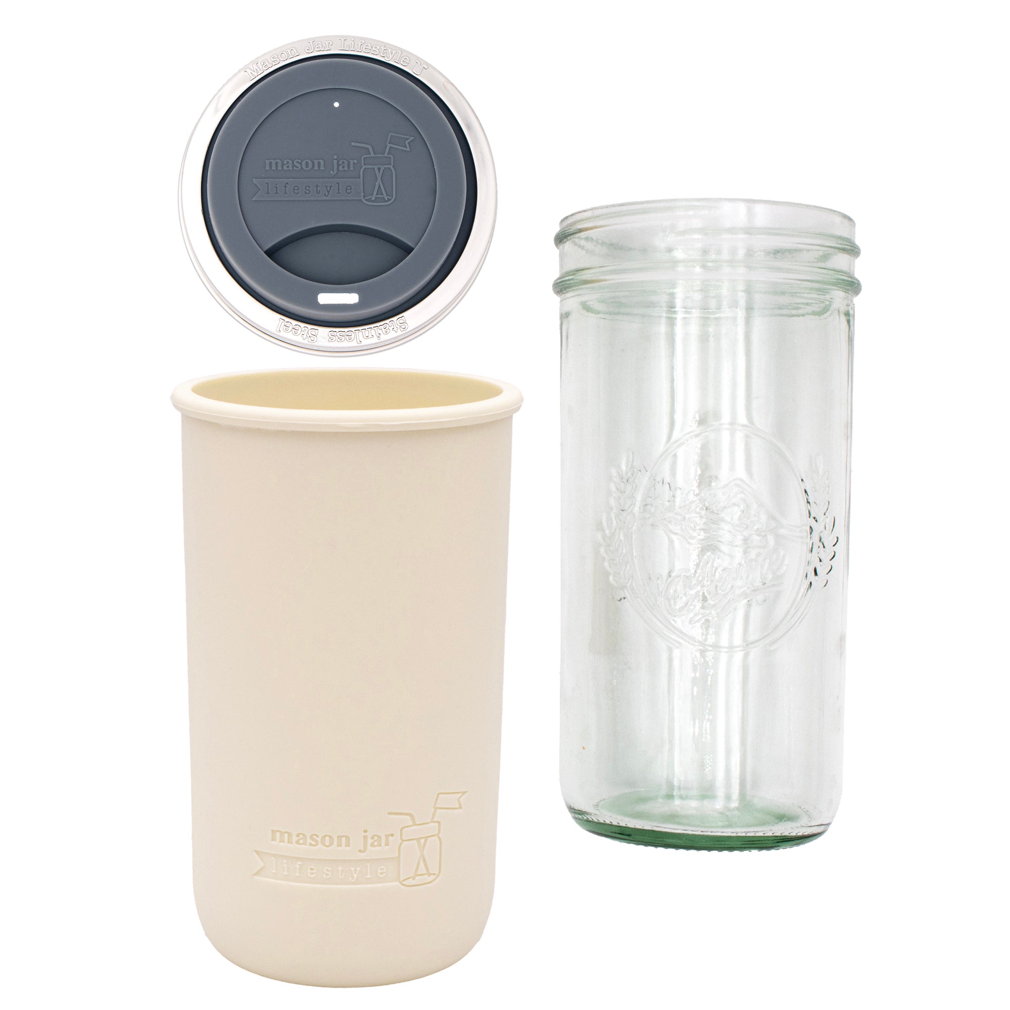 Mason Jar Lifestyle 24oz Pint & Half Glass Water Bottle Travel Tumbler with Silicone Sleeve & Drinking Lid