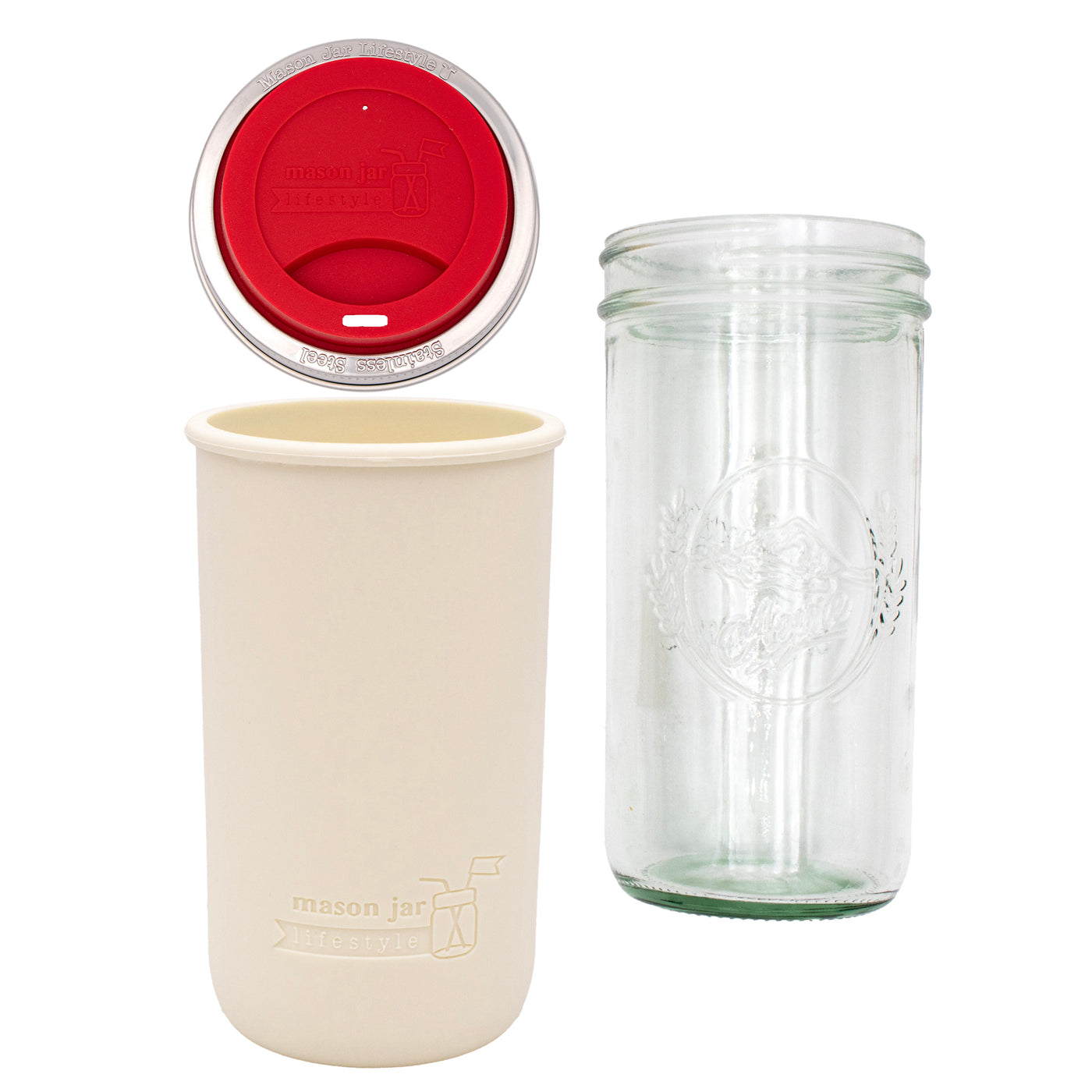 Mason Jar Lifestyle 24oz Pint & Half Glass Water Bottle Travel Tumbler with Silicone Sleeve & Drinking Lid