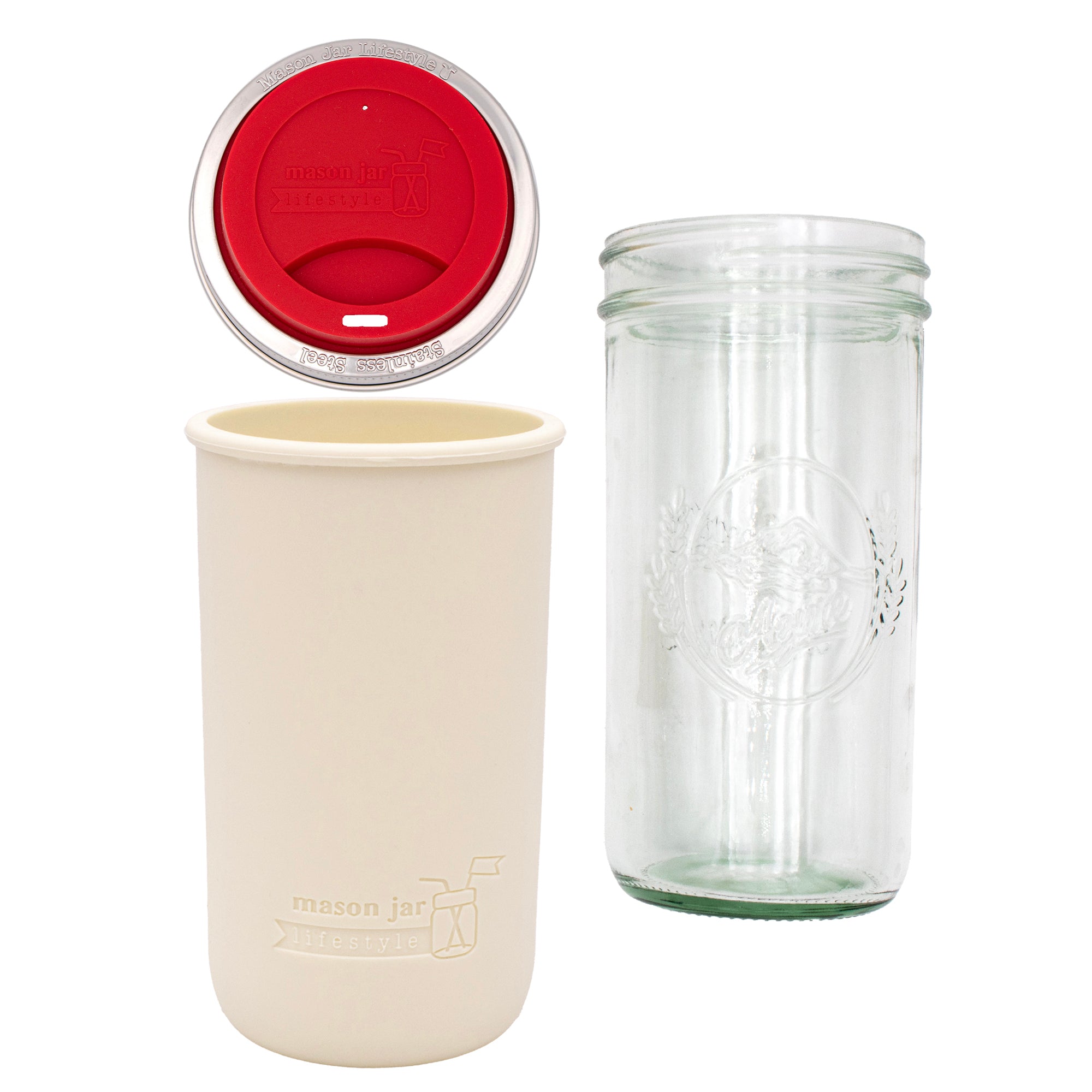 Mason Jar Lifestyle 24oz Pint & Half Glass Water Bottle Travel Tumbler with Silicone Sleeve & Drinking Lid