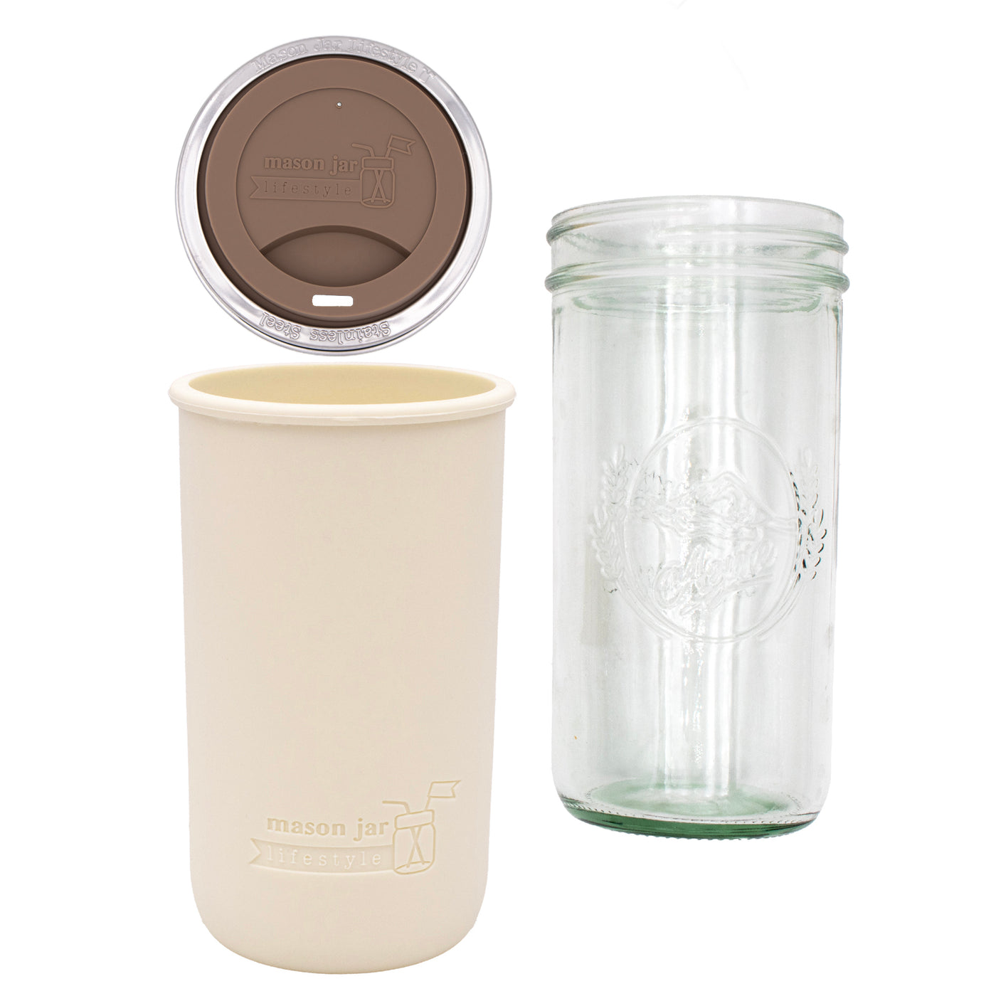 Mason Jar Lifestyle 24oz Pint & Half Glass Water Bottle Travel Tumbler with Silicone Sleeve & Drinking Lid