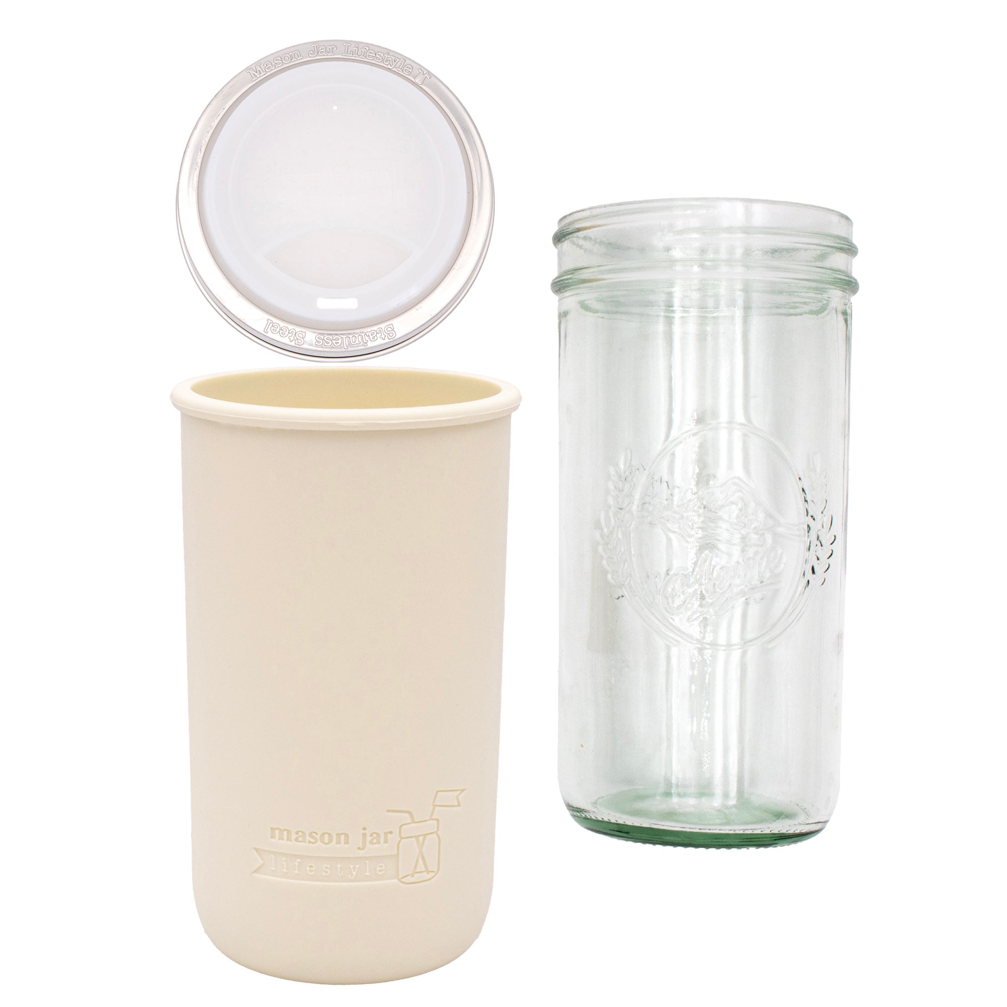 Mason Jar Lifestyle 24oz Pint & Half Glass Water Bottle Travel Tumbler with Silicone Sleeve & Drinking Lid
