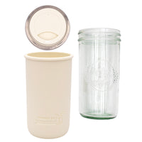Pint and a half water bottle azure pint and a half sleeve greige wide mouth drinking lid greige product on white components