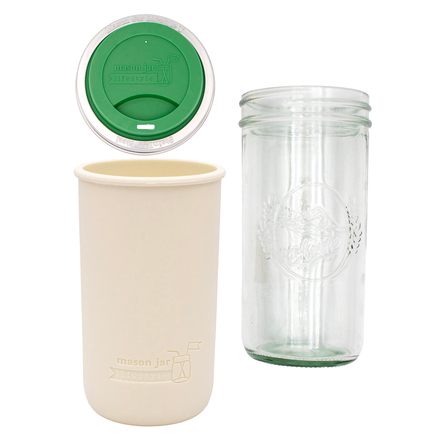 Mason Jar Lifestyle 24oz Pint & Half Glass Water Bottle Travel Tumbler with Silicone Sleeve & Drinking Lid