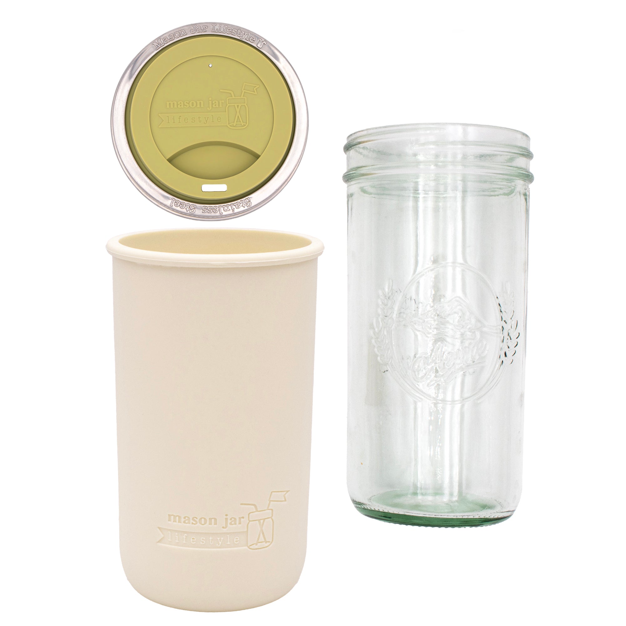Mason Jar Lifestyle 24oz Pint & Half Glass Water Bottle Travel Tumbler with Silicone Sleeve & Drinking Lid