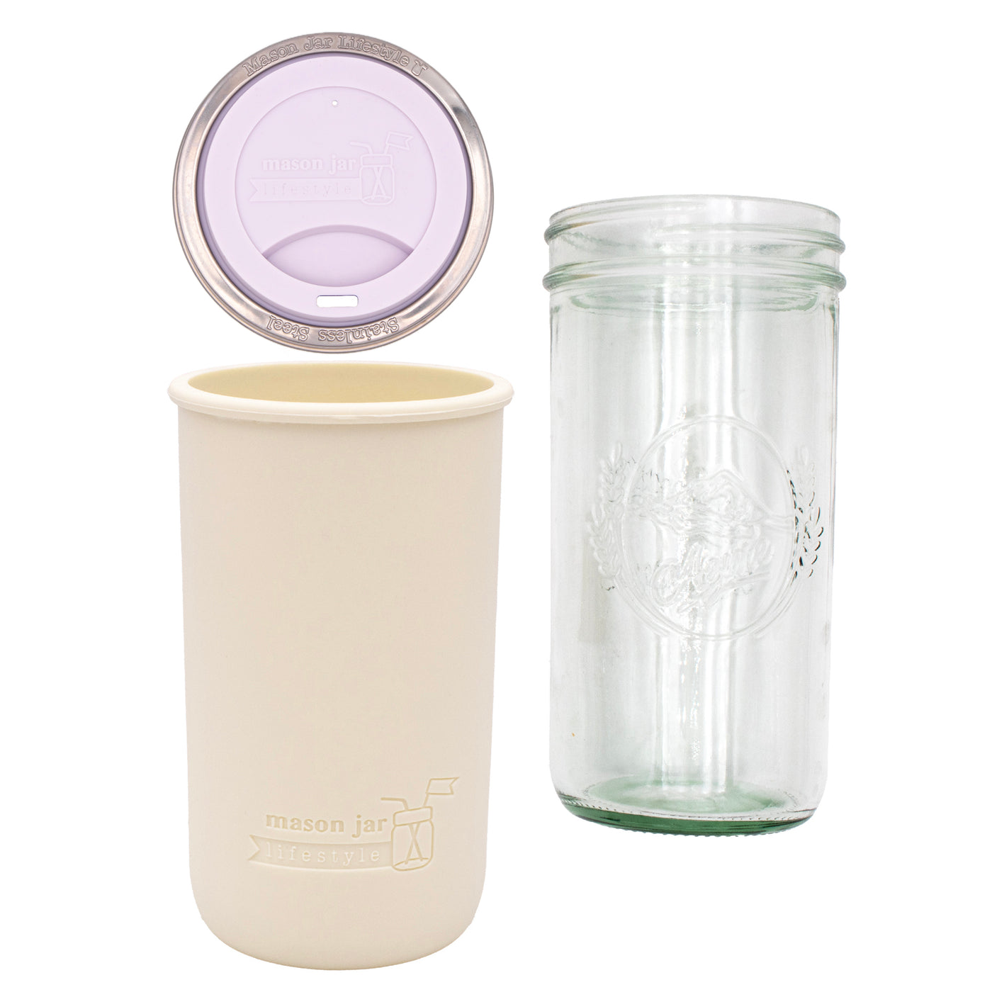 Mason Jar Lifestyle 24oz Pint & Half Glass Water Bottle Travel Tumbler with Silicone Sleeve & Drinking Lid