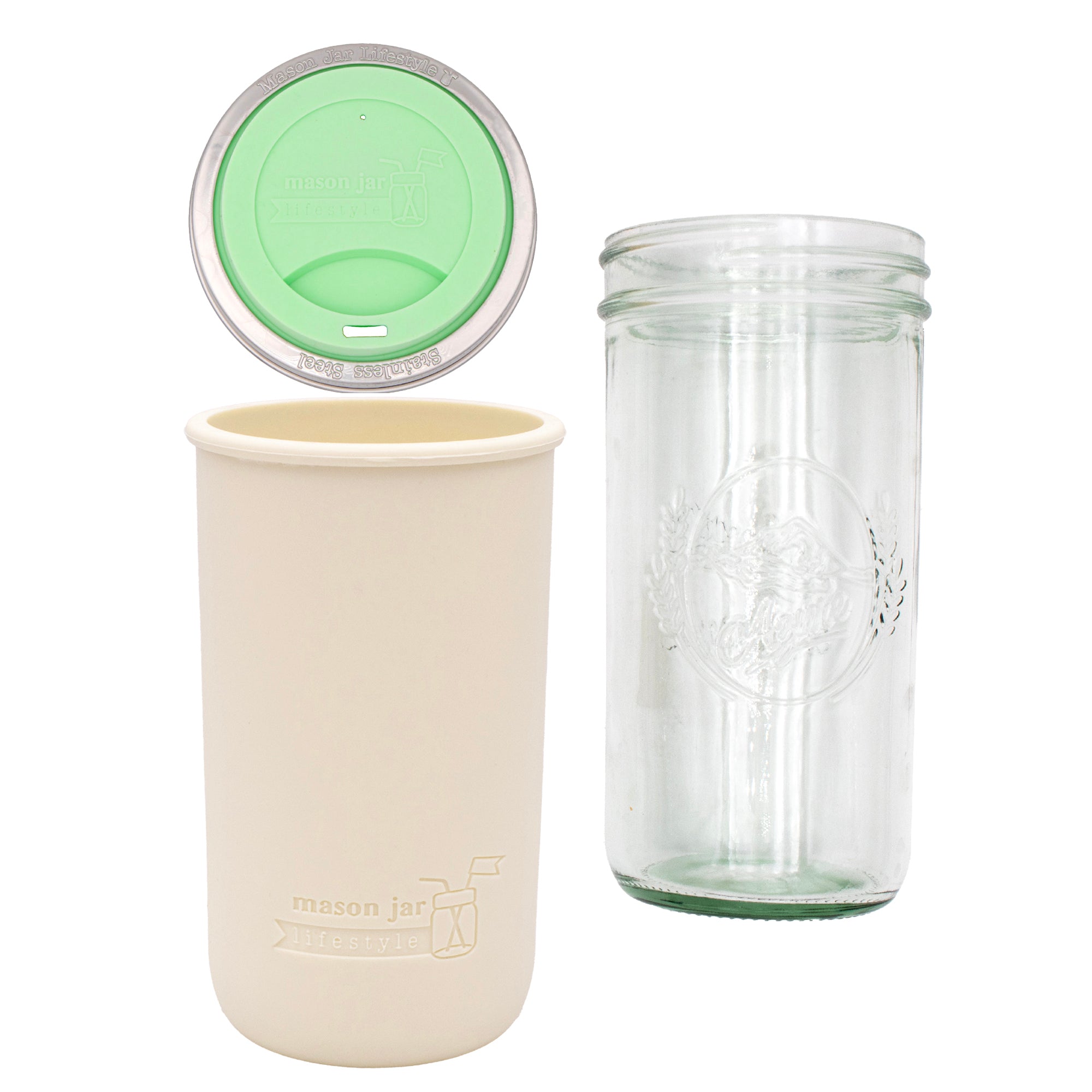 Mason Jar Lifestyle 24oz Pint & Half Glass Water Bottle Travel Tumbler with Silicone Sleeve & Drinking Lid