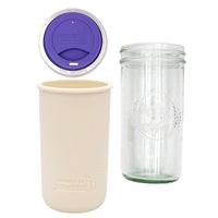 Pint and a half water bottle azure pint and a half sleeve greige wide mouth drinking lid ultra violet product on white components