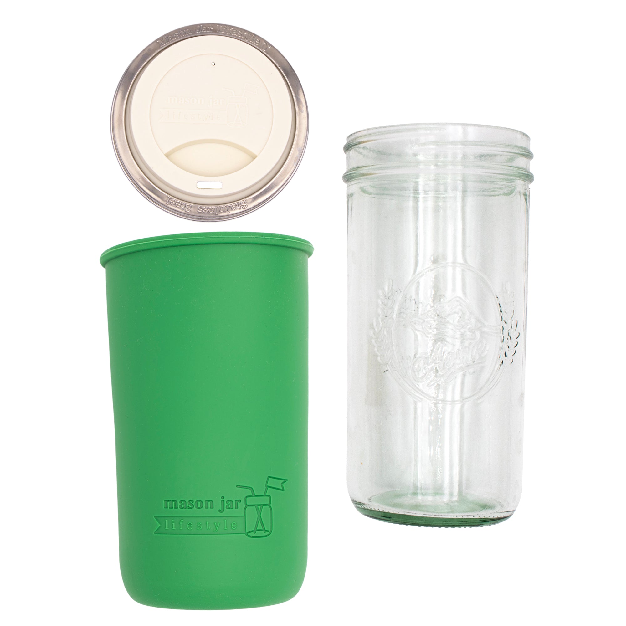 Mason Jar Lifestyle 24oz Pint & Half Glass Water Bottle Travel Tumbler with Silicone Sleeve & Drinking Lid