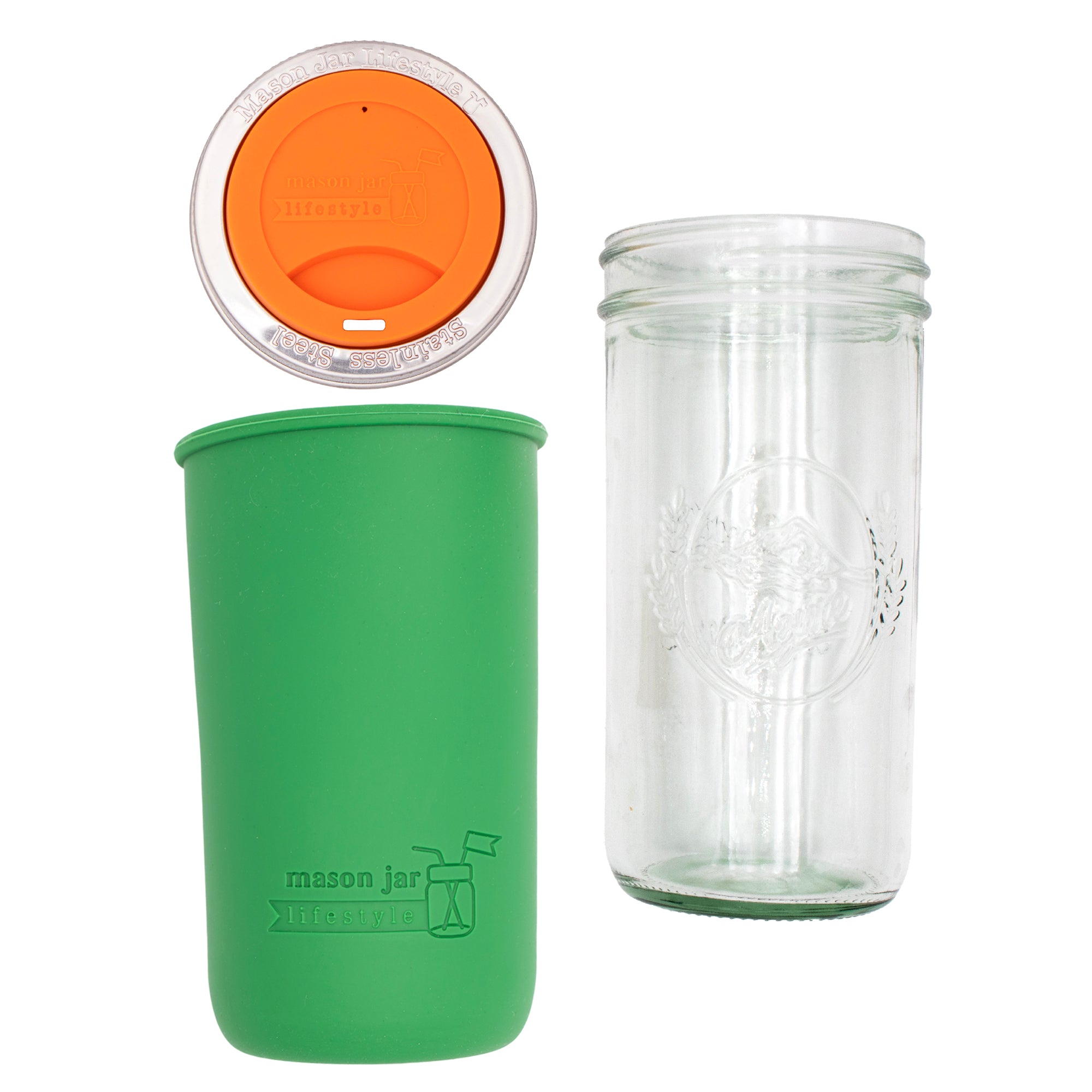 Mason Jar Lifestyle 24oz Pint & Half Glass Water Bottle Travel Tumbler with Silicone Sleeve & Drinking Lid