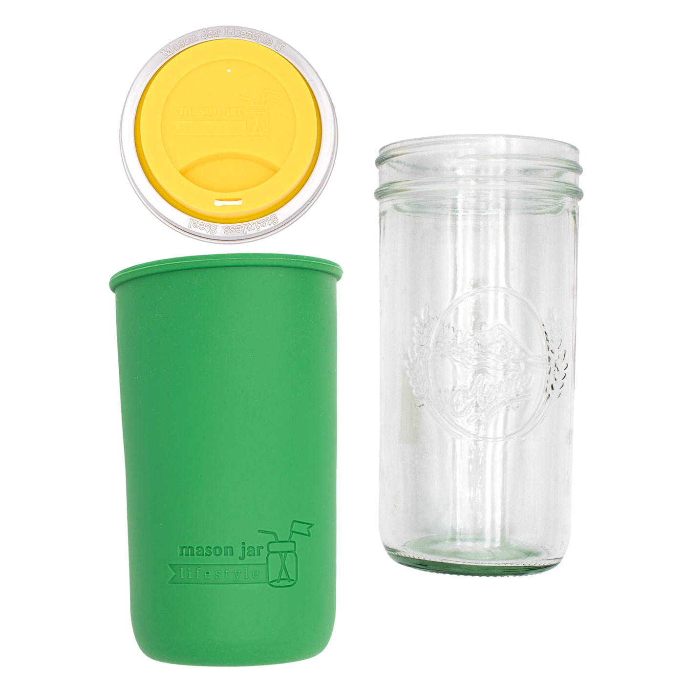 Mason Jar Lifestyle 24oz Pint & Half Glass Water Bottle Travel Tumbler with Silicone Sleeve & Drinking Lid