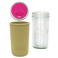 Mason Jar Lifestyle 24oz Pint & Half Glass Water Bottle Travel Tumbler with Silicone Sleeve & Drinking Lid