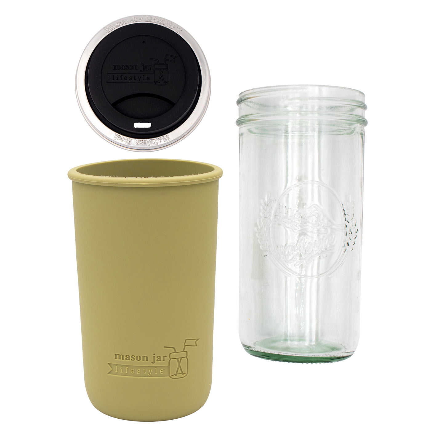 Mason Jar Lifestyle 24oz Pint & Half Glass Water Bottle Travel Tumbler with Silicone Sleeve & Drinking Lid