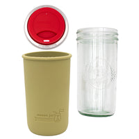 Mason Jar Lifestyle 24oz Pint & Half Glass Water Bottle Travel Tumbler with Silicone Sleeve & Drinking Lid