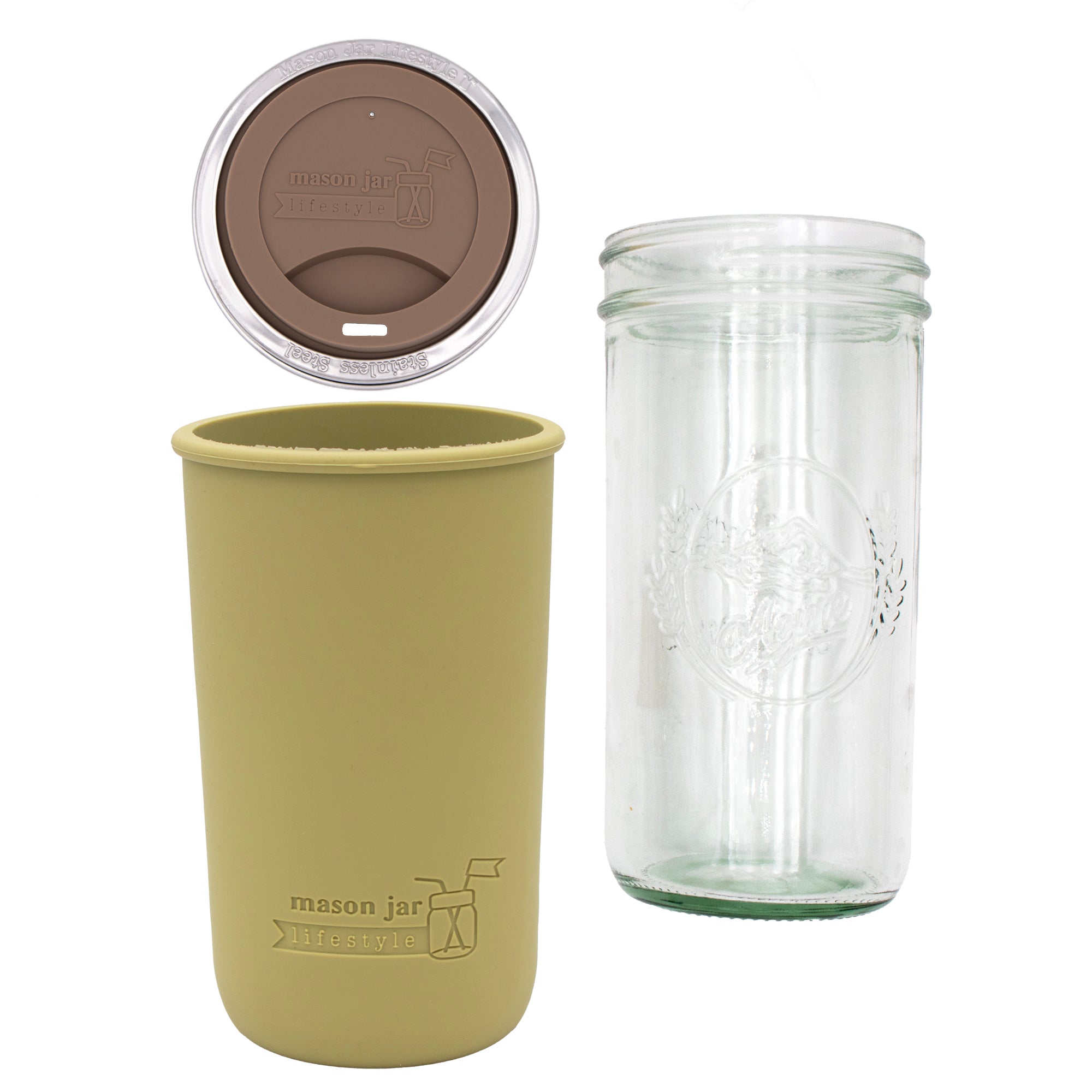 Mason Jar Lifestyle 24oz Pint & Half Glass Water Bottle Travel Tumbler with Silicone Sleeve & Drinking Lid