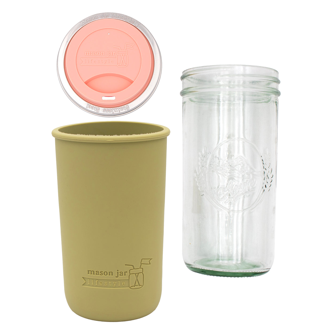 Mason Jar Lifestyle 24oz Pint & Half Glass Water Bottle Travel Tumbler with Silicone Sleeve & Drinking Lid