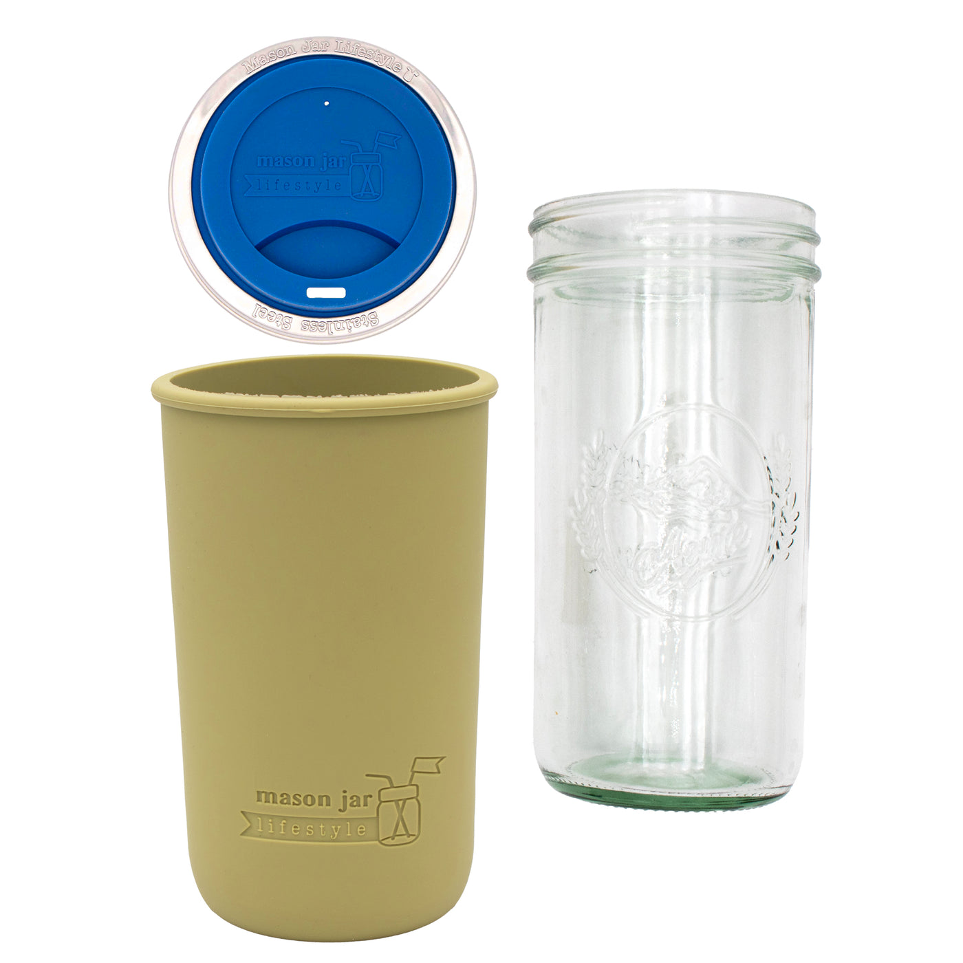 Mason Jar Lifestyle 24oz Pint & Half Glass Water Bottle Travel Tumbler with Silicone Sleeve & Drinking Lid