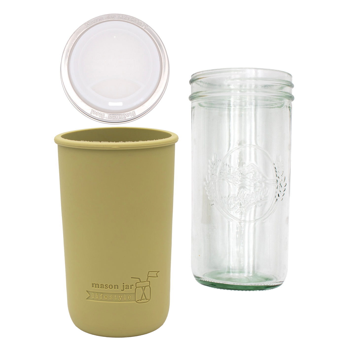 Mason Jar Lifestyle 24oz Pint & Half Glass Water Bottle Travel Tumbler with Silicone Sleeve & Drinking Lid