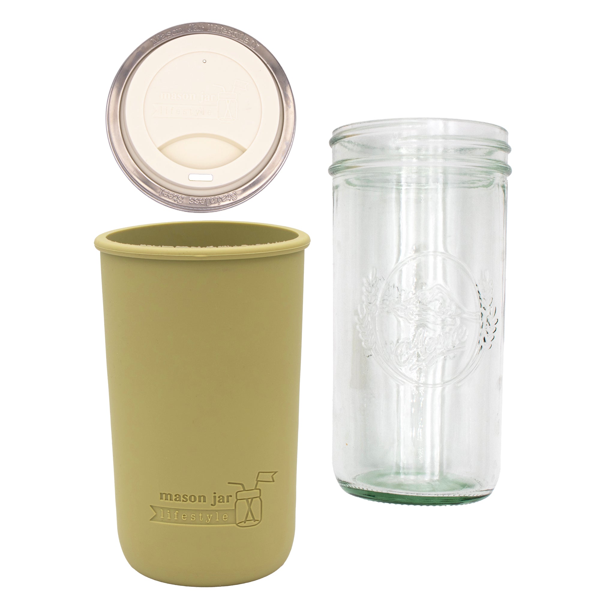 Mason Jar Lifestyle 24oz Pint & Half Glass Water Bottle Travel Tumbler with Silicone Sleeve & Drinking Lid