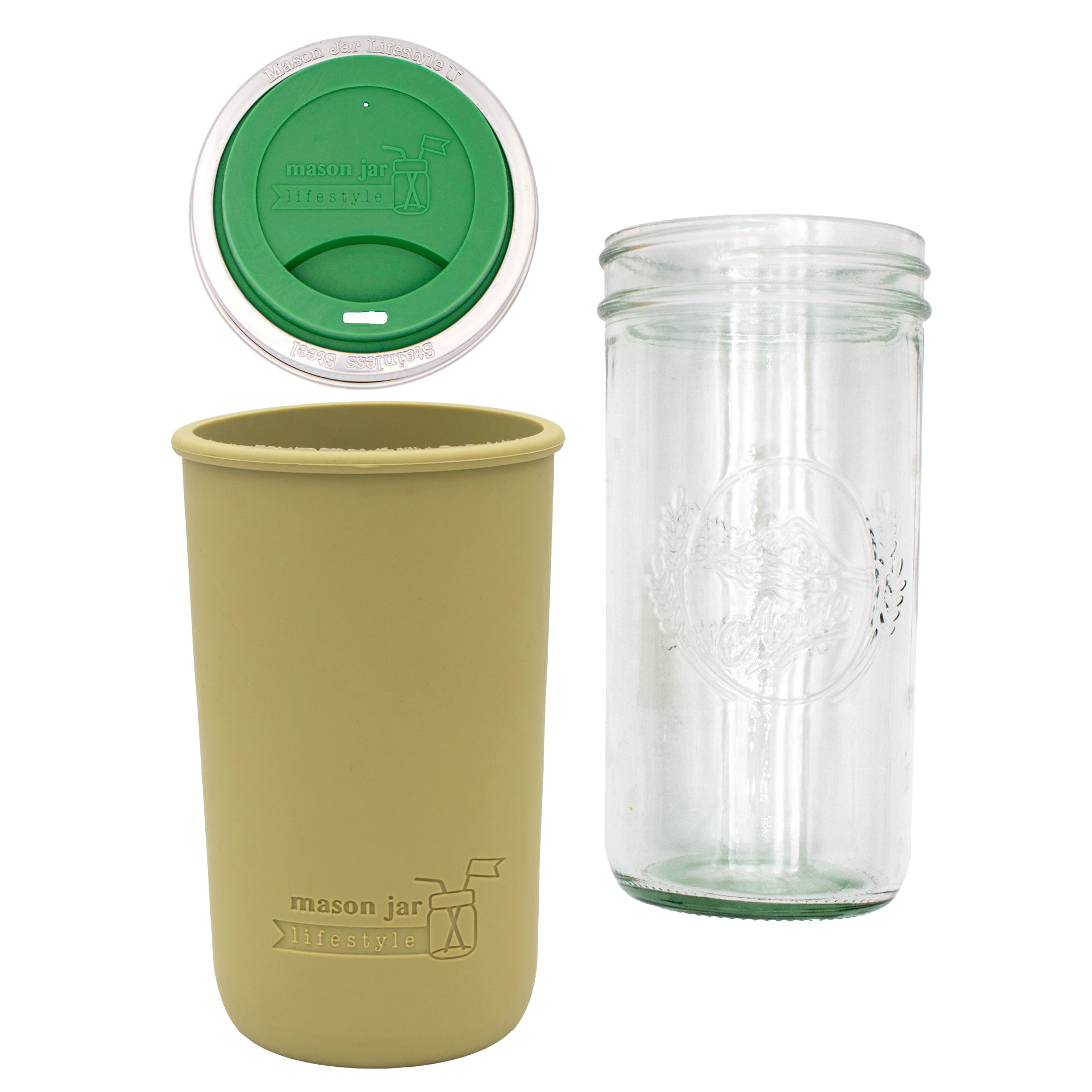 Mason Jar Lifestyle 24oz Pint & Half Glass Water Bottle Travel Tumbler with Silicone Sleeve & Drinking Lid