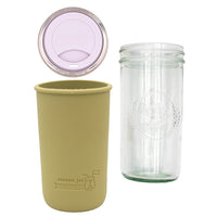 Mason Jar Lifestyle 24oz Pint & Half Glass Water Bottle Travel Tumbler with Silicone Sleeve & Drinking Lid (Neutrals)