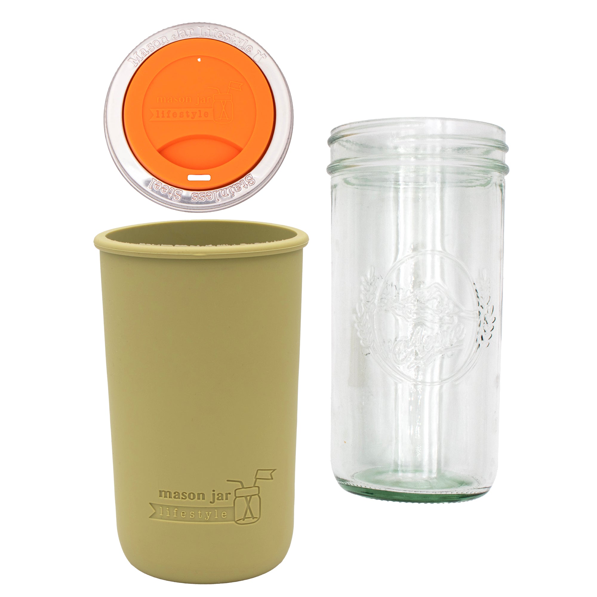Mason Jar Lifestyle 24oz Pint & Half Glass Water Bottle Travel Tumbler with Silicone Sleeve & Drinking Lid