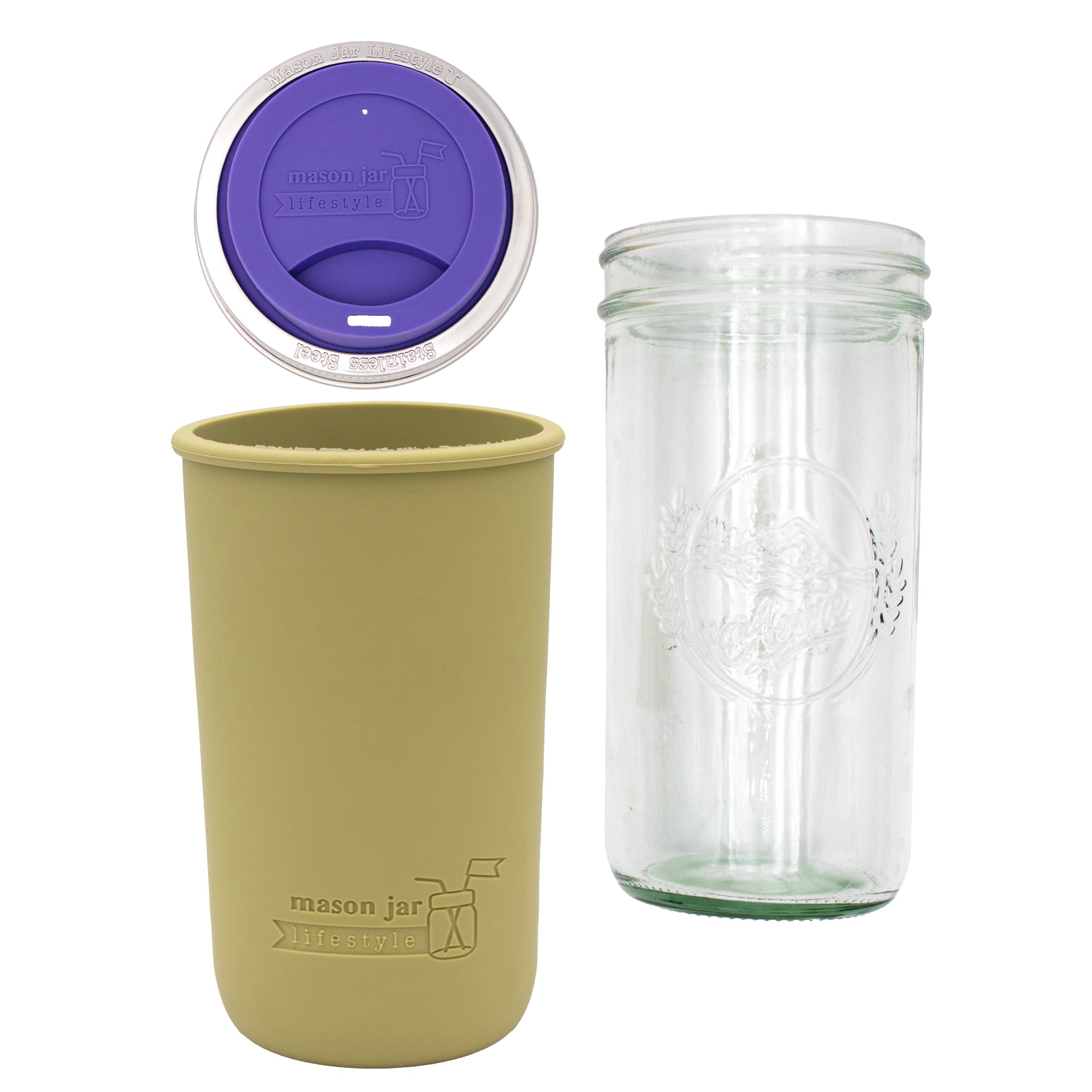 Mason Jar Lifestyle 24oz Pint & Half Glass Water Bottle Travel Tumbler with Silicone Sleeve & Drinking Lid