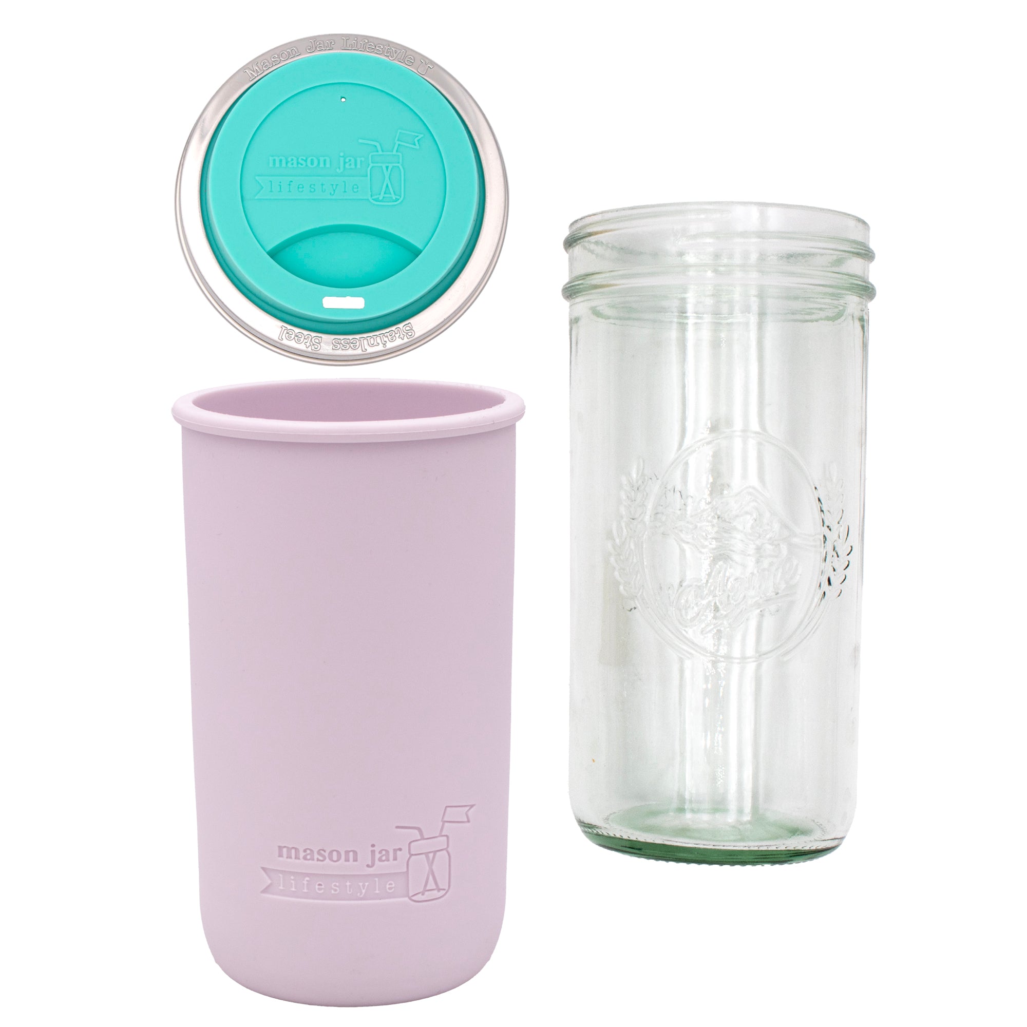 Mason Jar Lifestyle 24oz Pint & Half Glass Water Bottle Travel Tumbler with Silicone Sleeve & Drinking Lid