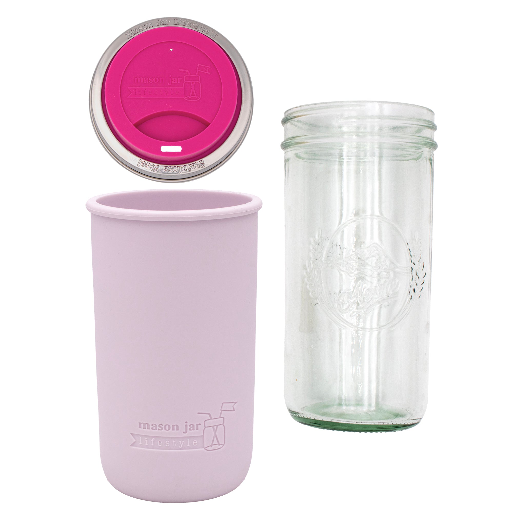 Mason Jar Lifestyle 24oz Pint & Half Glass Water Bottle Travel Tumbler with Silicone Sleeve & Drinking Lid