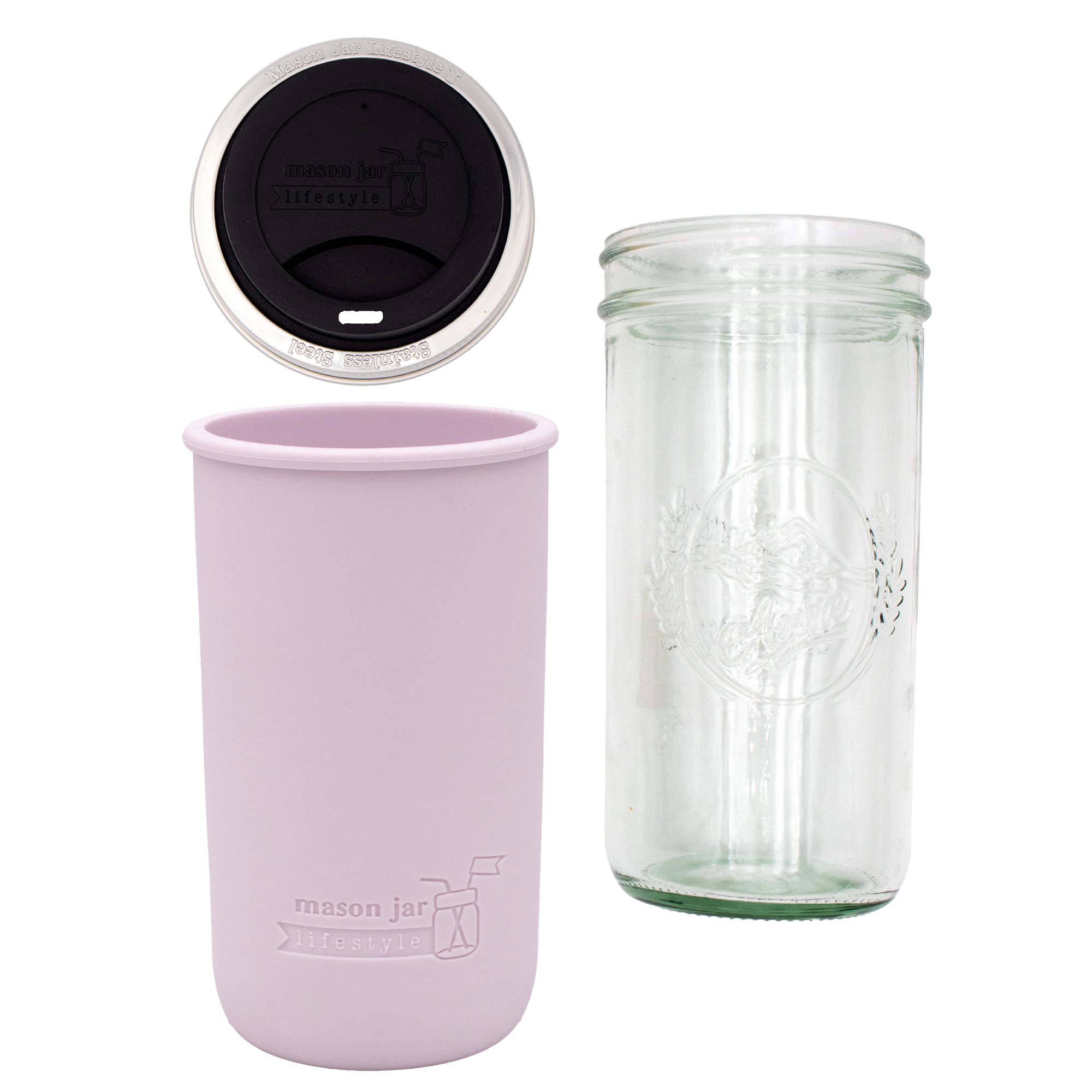 Mason Jar Lifestyle 24oz Pint & Half Glass Water Bottle Travel Tumbler with Silicone Sleeve & Drinking Lid