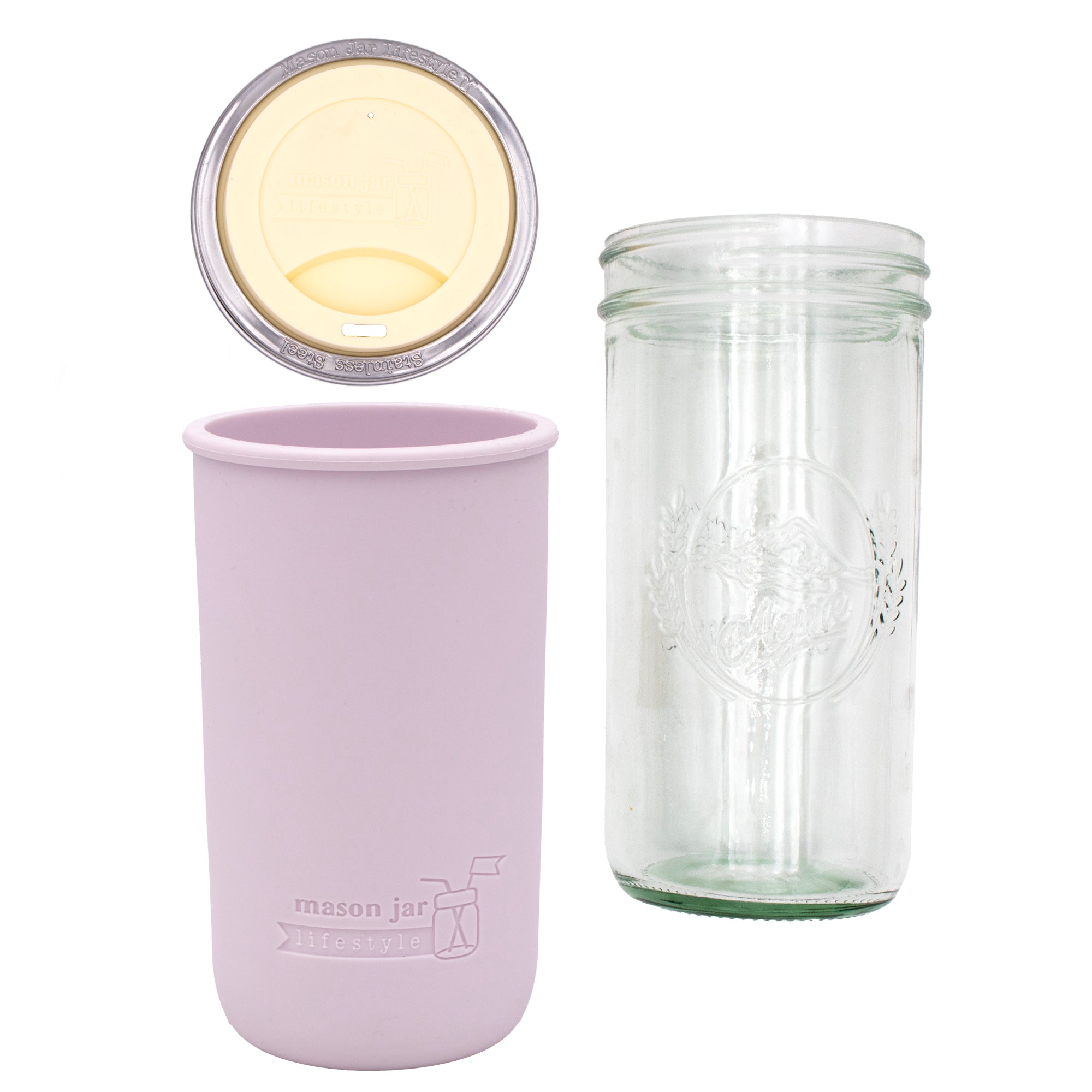 Mason Jar Lifestyle 24oz Pint & Half Glass Water Bottle Travel Tumbler with Silicone Sleeve & Drinking Lid