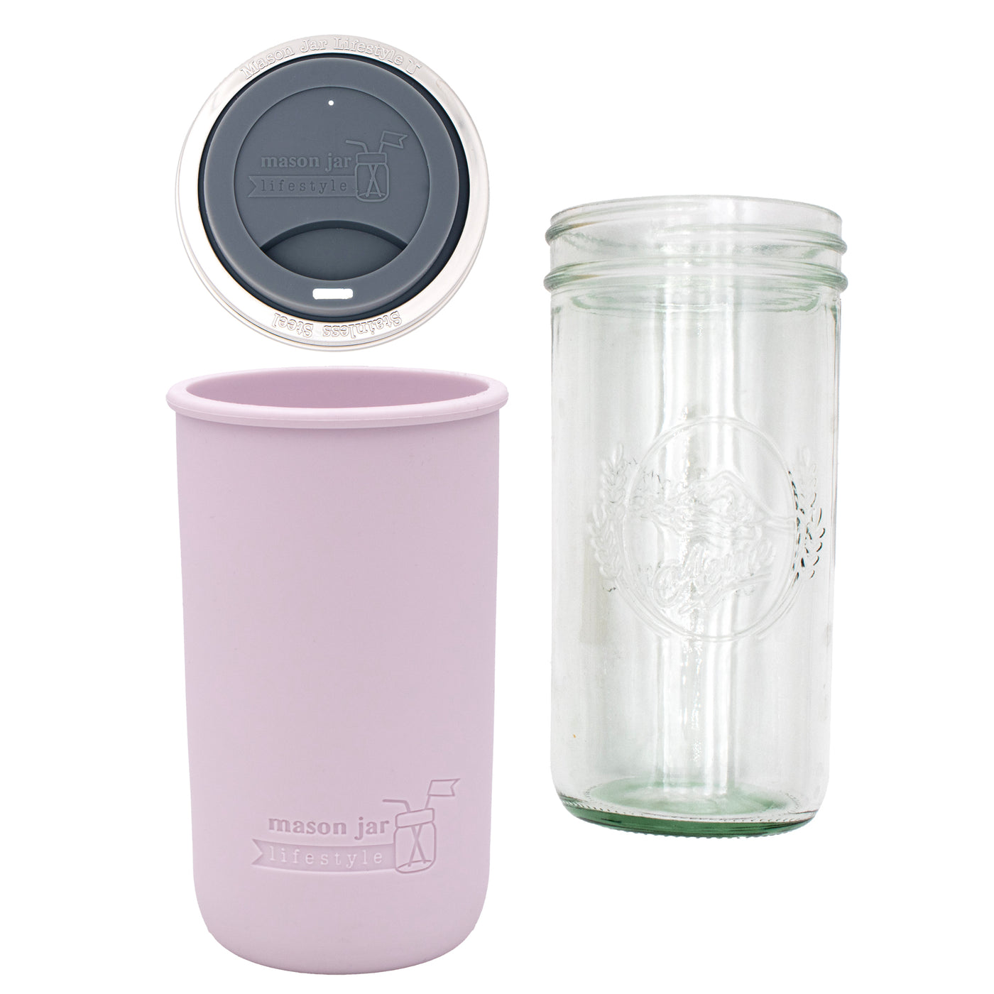 Mason Jar Lifestyle 24oz Pint & Half Glass Water Bottle Travel Tumbler with Silicone Sleeve & Drinking Lid