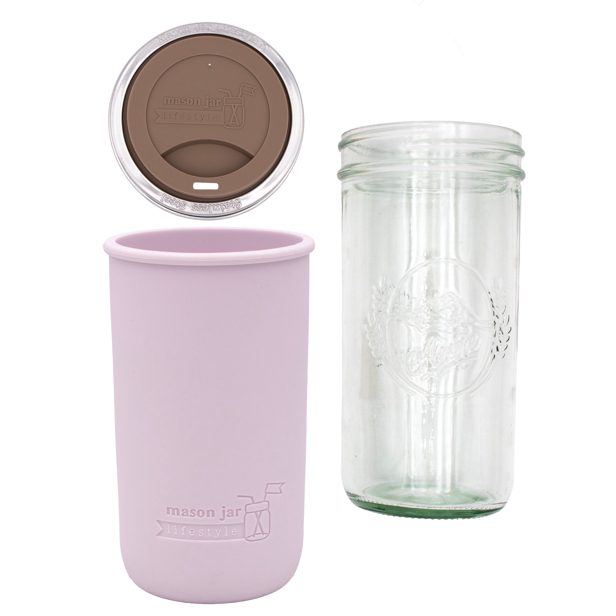 Mason Jar Lifestyle 24oz Pint & Half Glass Water Bottle Travel Tumbler with Silicone Sleeve & Drinking Lid