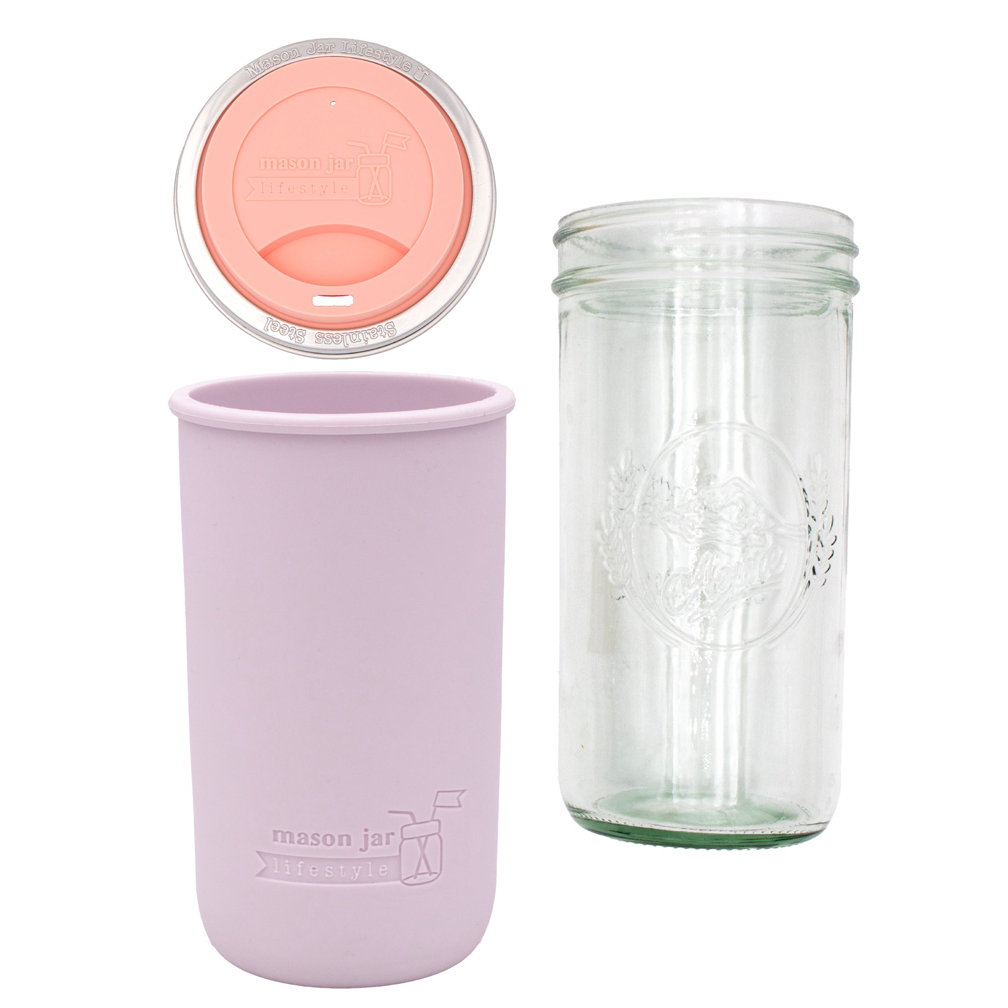 Mason Jar Lifestyle 24oz Pint & Half Glass Water Bottle Travel Tumbler with Silicone Sleeve & Drinking Lid