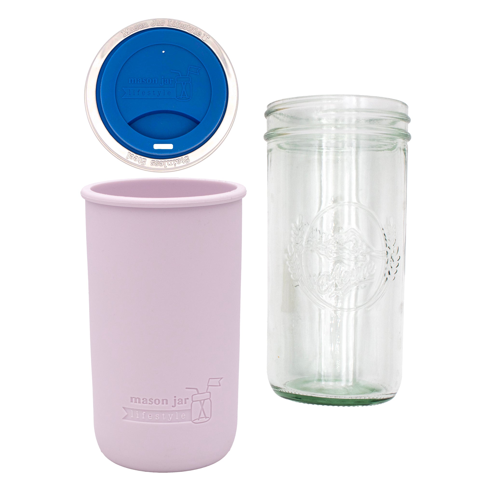 Mason Jar Lifestyle 24oz Pint & Half Glass Water Bottle Travel Tumbler with Silicone Sleeve & Drinking Lid