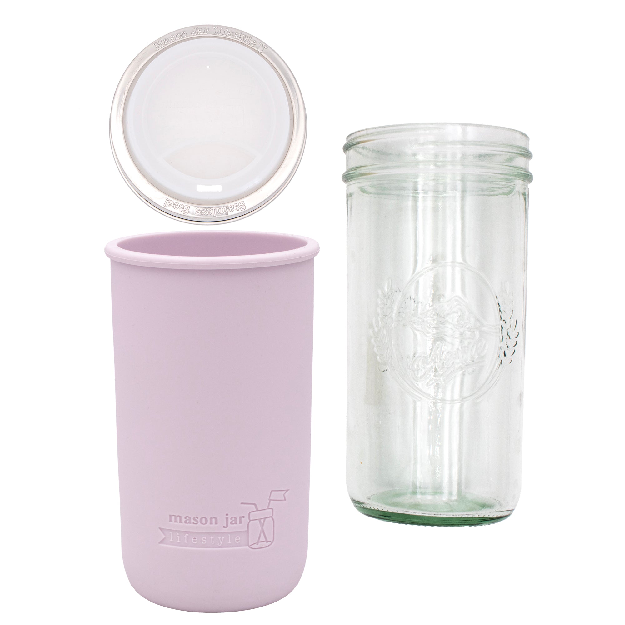 Mason Jar Lifestyle 24oz Pint & Half Glass Water Bottle Travel Tumbler with Silicone Sleeve & Drinking Lid