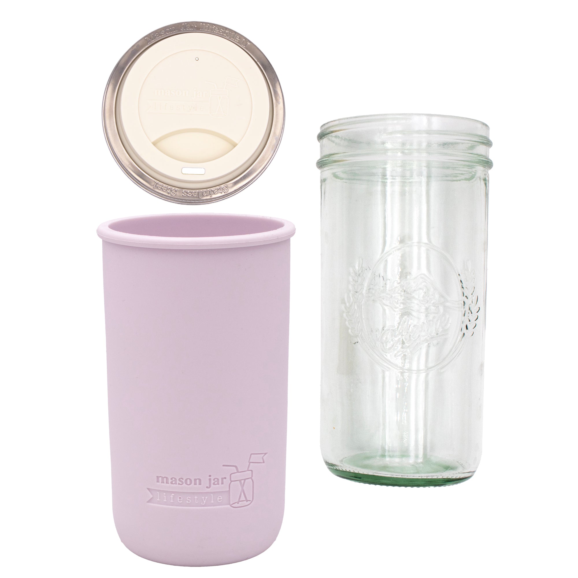 Mason Jar Lifestyle 24oz Pint & Half Glass Water Bottle Travel Tumbler with Silicone Sleeve & Drinking Lid