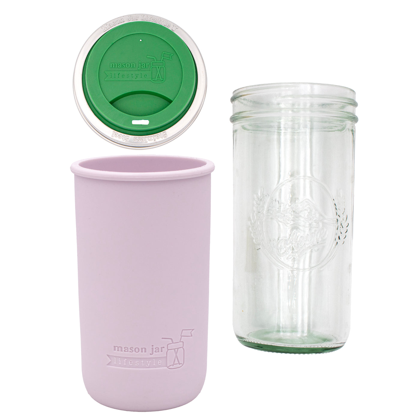Mason Jar Lifestyle 24oz Pint & Half Glass Water Bottle Travel Tumbler with Silicone Sleeve & Drinking Lid