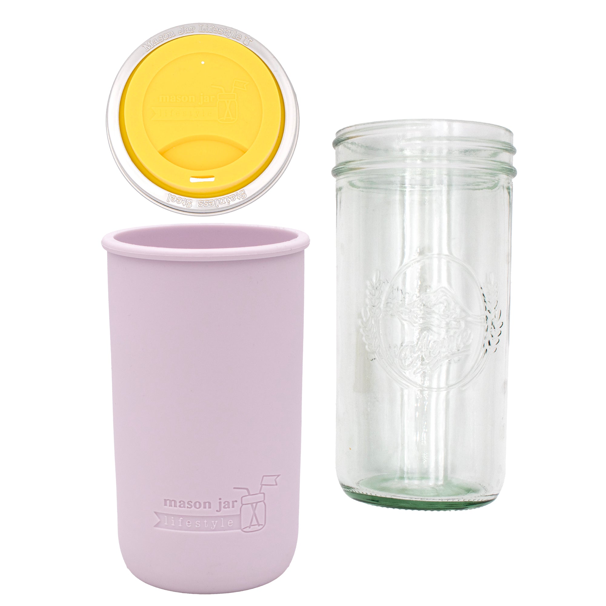 Mason Jar Lifestyle 24oz Pint & Half Glass Water Bottle Travel Tumbler with Silicone Sleeve & Drinking Lid