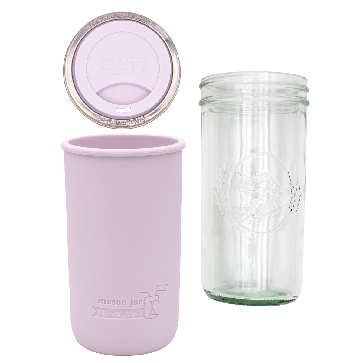 Pint and a half water bottle azure pint and a half sleeve light orchid wide mouth drinking lid light orchid product on white components