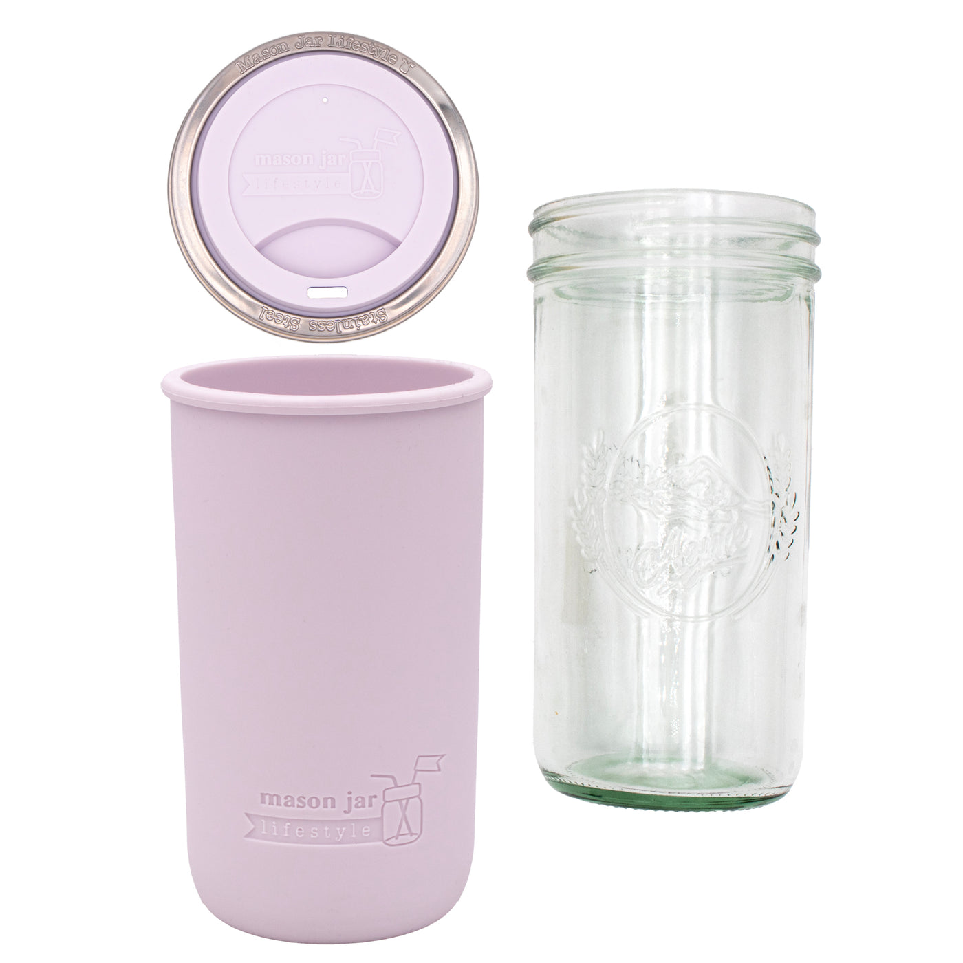 Mason Jar Lifestyle 24oz Pint & Half Glass Water Bottle Travel Tumbler with Silicone Sleeve & Drinking Lid