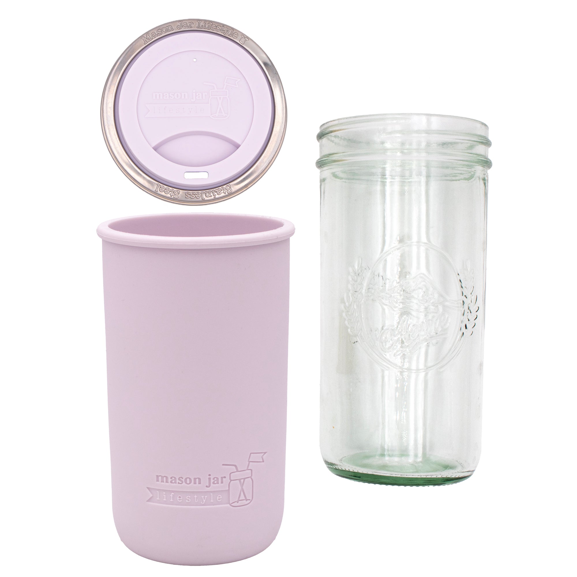 Mason Jar Lifestyle 24oz Pint & Half Glass Water Bottle Travel Tumbler with Silicone Sleeve & Drinking Lid