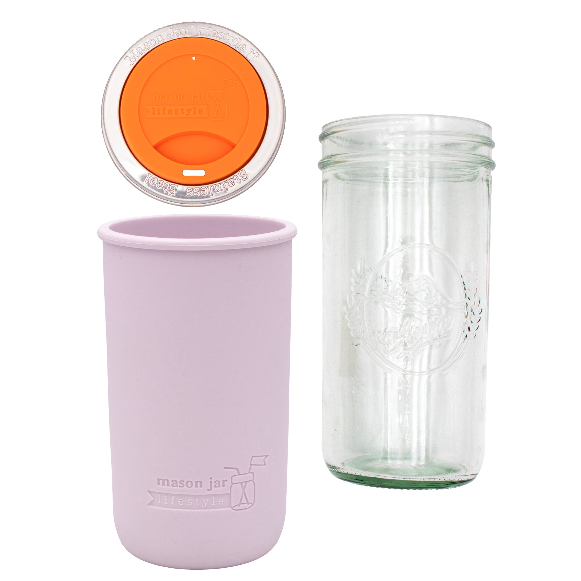 Mason Jar Lifestyle 24oz Pint & Half Glass Water Bottle Travel Tumbler with Silicone Sleeve & Drinking Lid