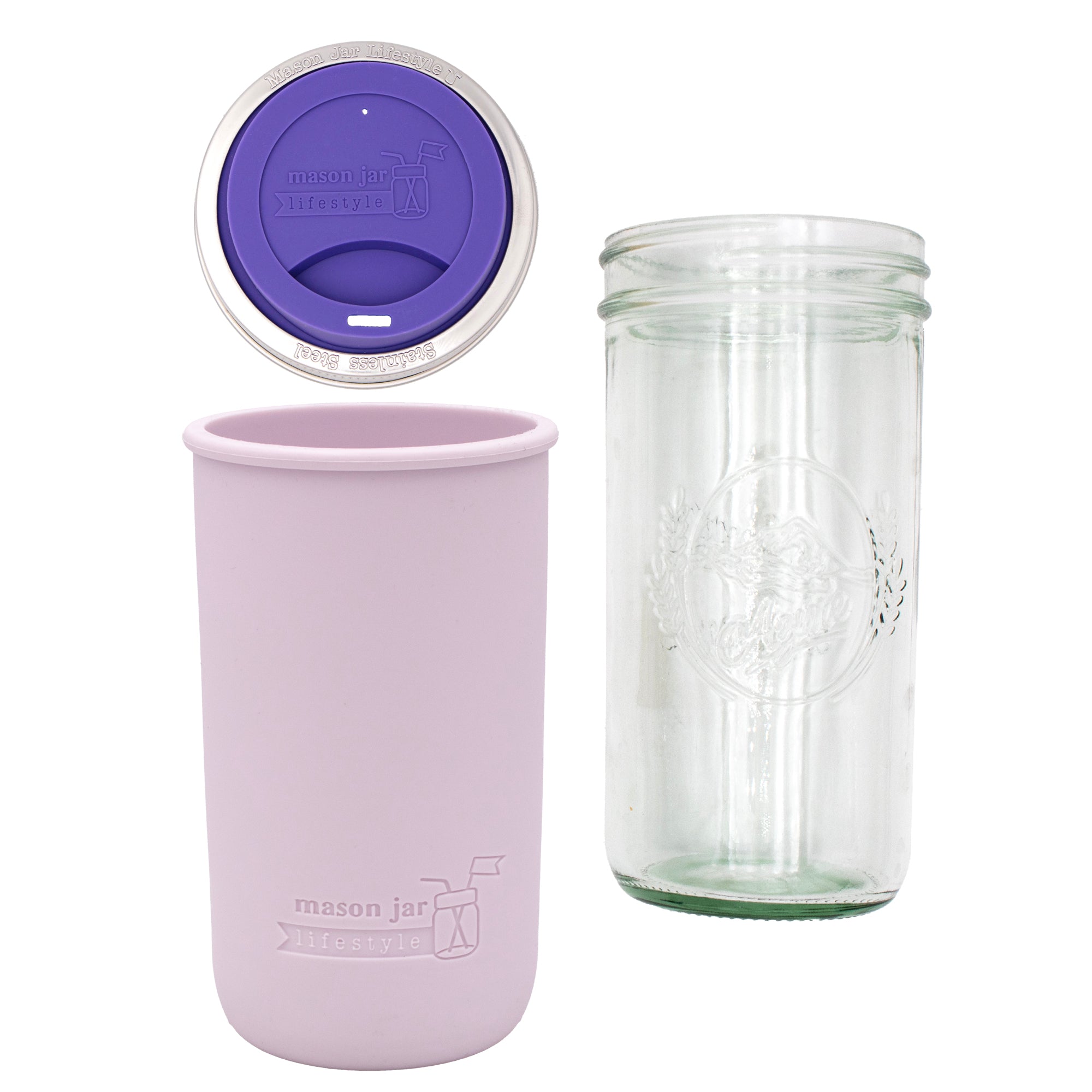 Mason Jar Lifestyle 24oz Pint & Half Glass Water Bottle Travel Tumbler with Silicone Sleeve & Drinking Lid