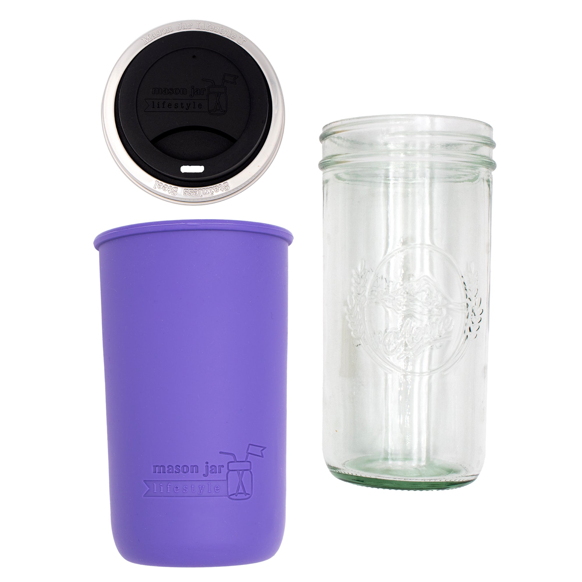 Mason Jar Lifestyle 24oz Pint & Half Glass Water Bottle Travel Tumbler with Silicone Sleeve & Drinking Lid